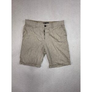 Denim Co Mens Tan Striped Straight Fit Shorts Size W32 Button Fly Casual Summer